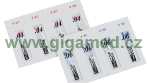 Sterilní kónické papírové čepy DiaDent Dia-ProISO .06 Plus, ve velikostech/šířce 15 až 40 a sortimentu 15/40, PP Cell Pack
