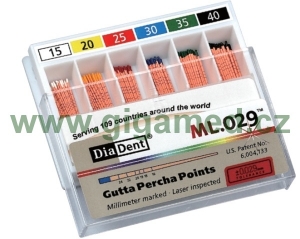 Standard gutta percha points DiaDent - millimeter marked in sizes from 08 to 140 and assortments from 15 to 140