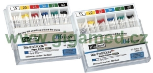 Speciální sterilní kónické papírové čepy DiaDent Dia-ProISO .04 Plus - milimetrově značené s oblou špičkou - ve velikostech 15 až 40 a sortimentu 15/40